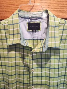 Geoffrey Beene Light Green Plaid Button-Down Shirt, Navy/White Accents